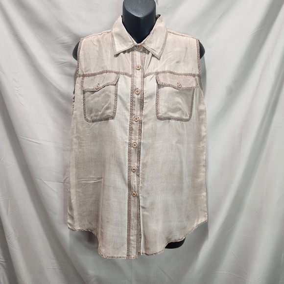 NWT One Resource Vintage Late 70s Brown Button Down 100% Silk Sleeveless Blouse - Picture 5 of 9